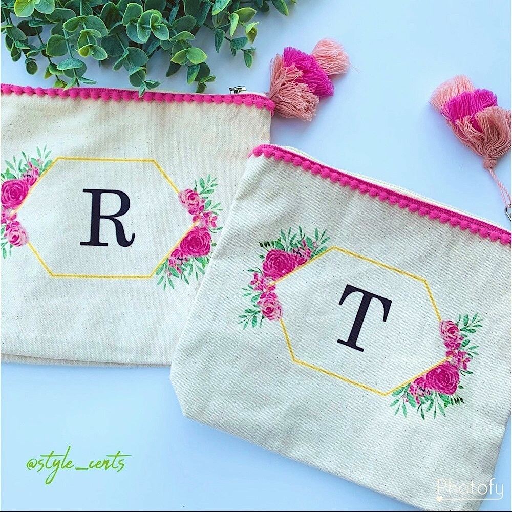 NEW Floral Monogrammed Tassel Pouches